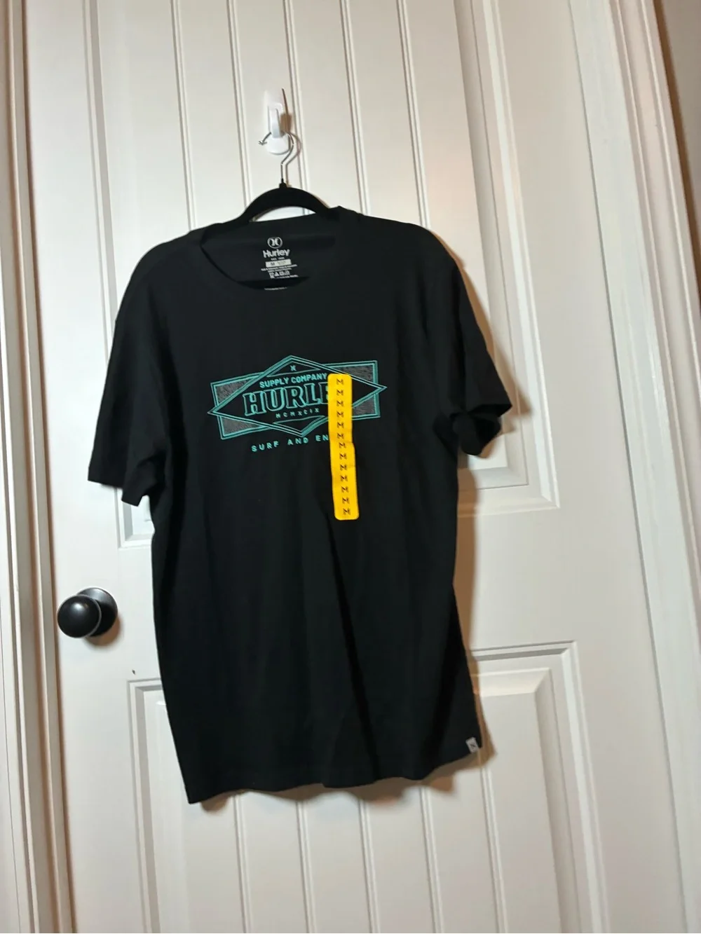 Hurley Black Short Sleeve Tee with Teal Geometric Logo
